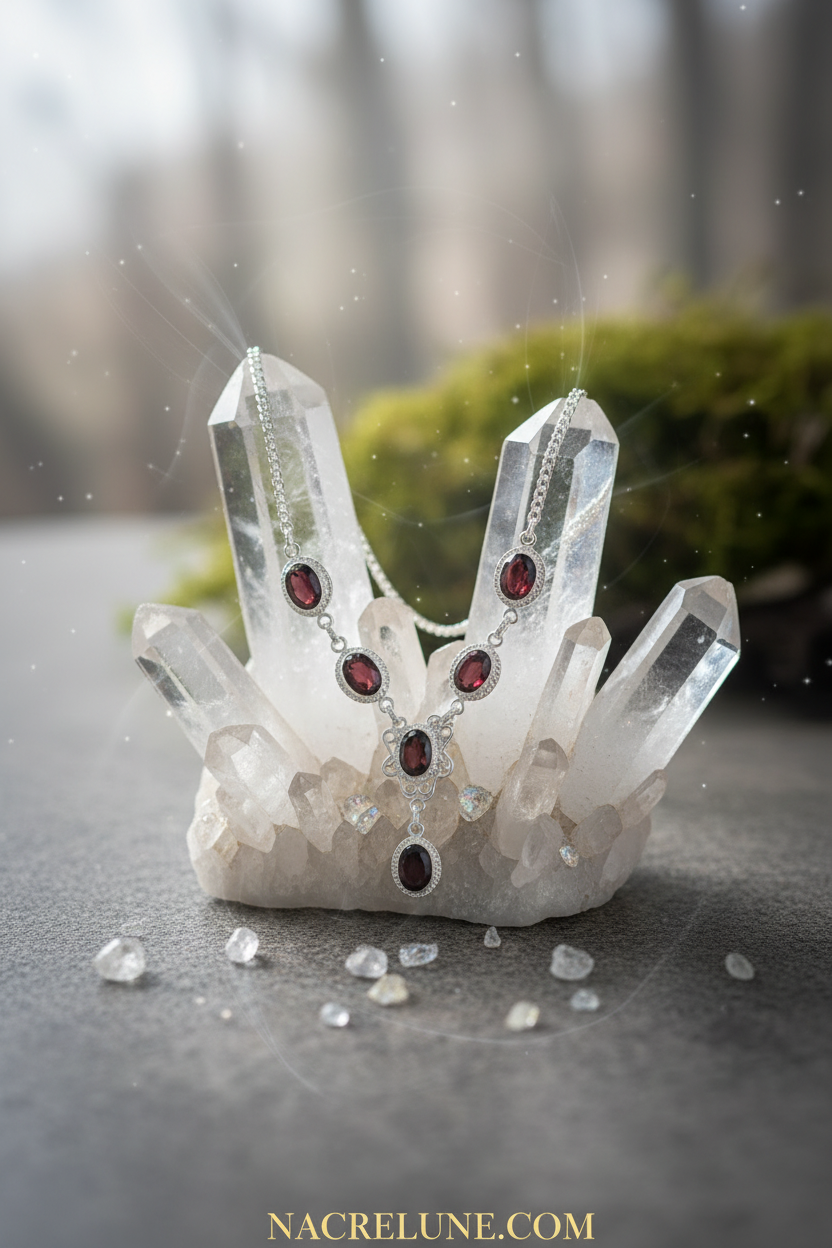 Collier argent et grenats taillés nacrelune.com collier