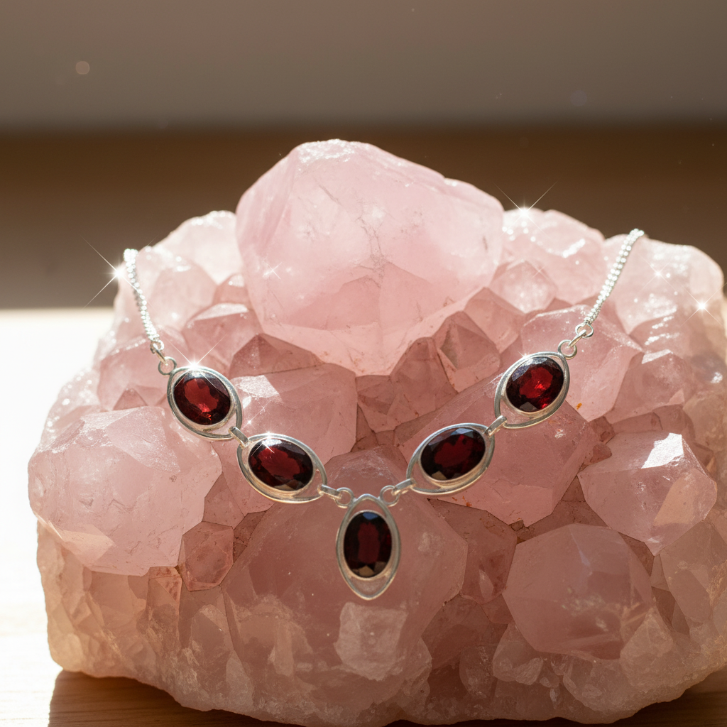 Collier en argent et grenats taillés nacrelune.com collier