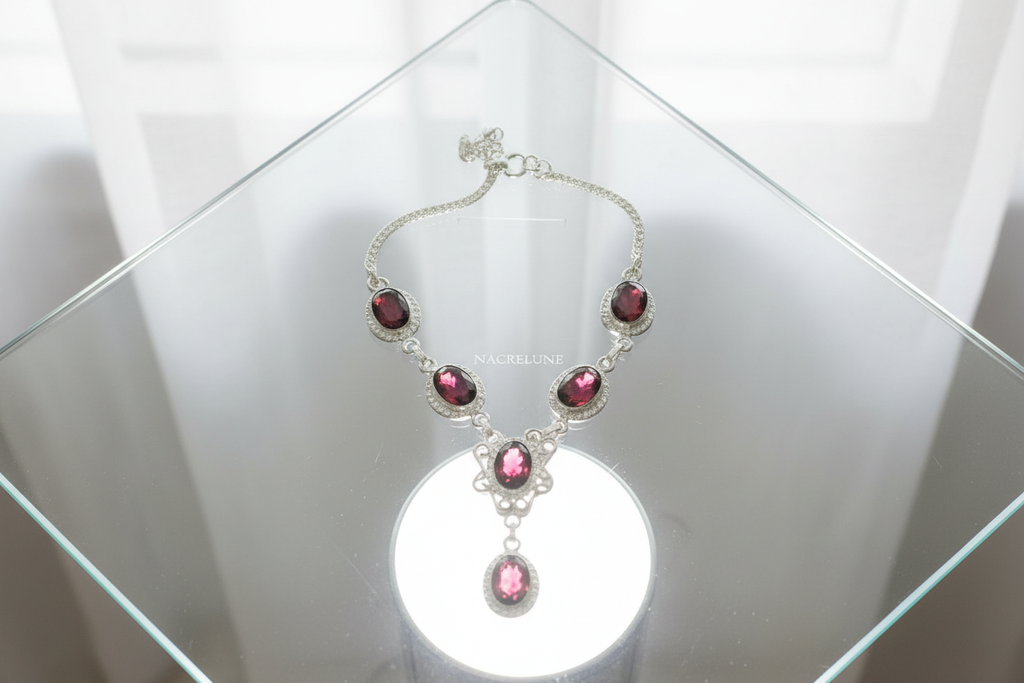 Collier argent et grenats taillés nacrelune.com collier