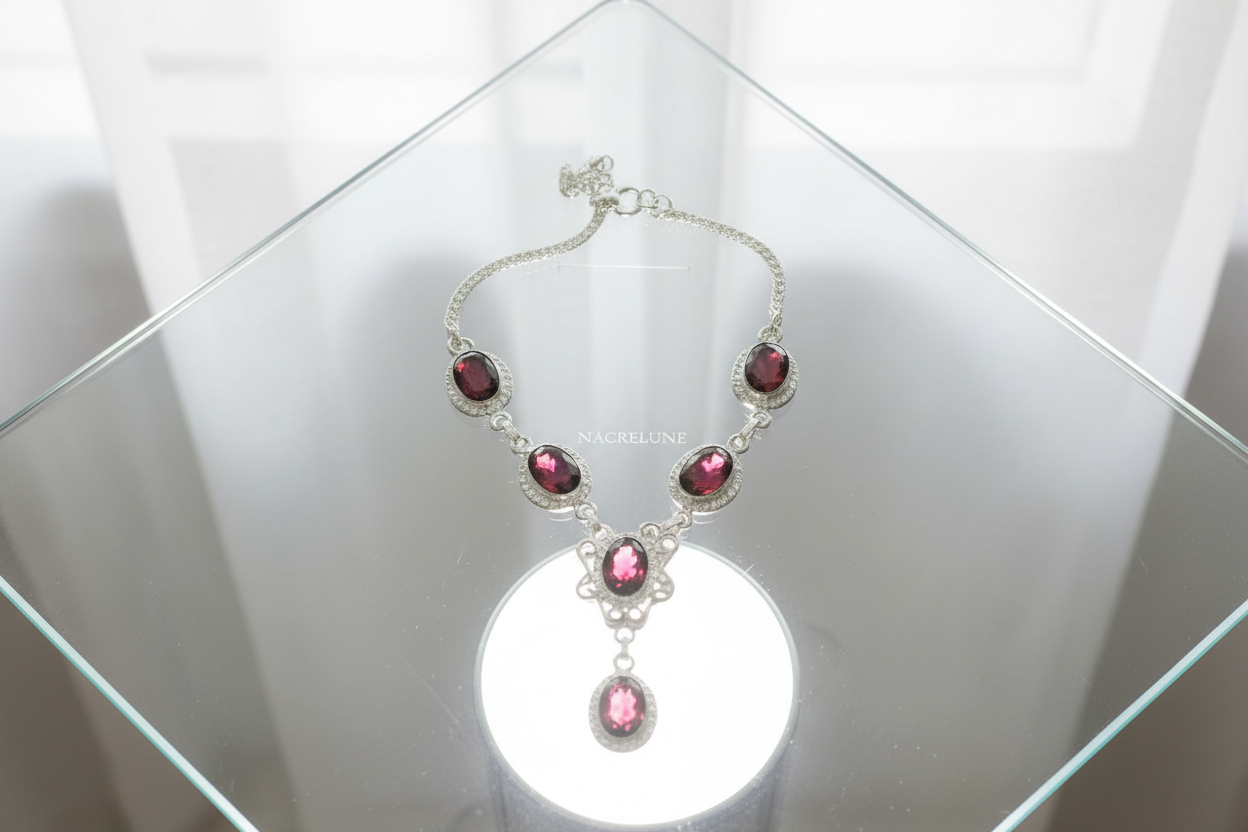 Collier argent et grenats taillés nacrelune.com collier