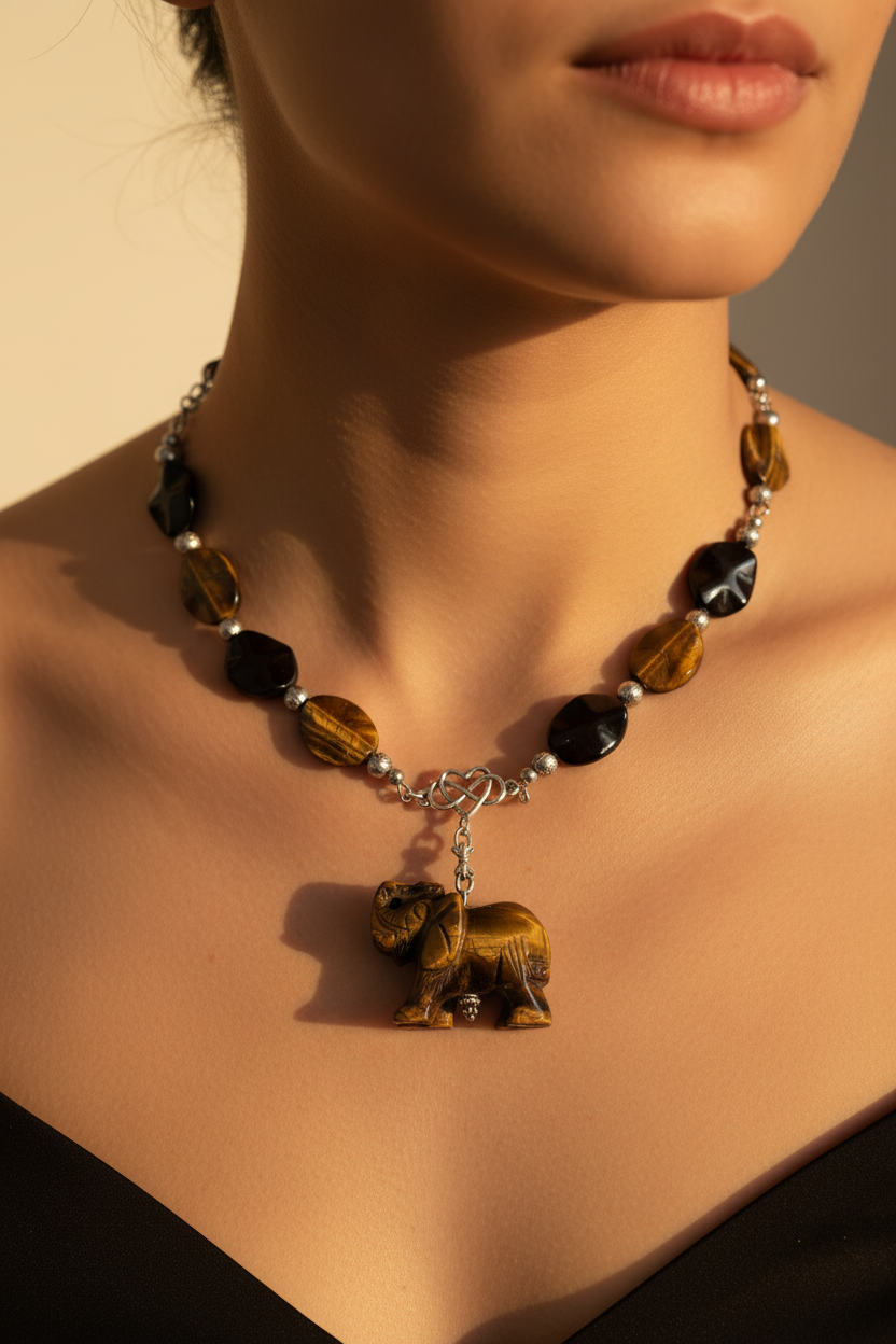 Collier en perles d’oeil de tigre nacrelune.com collier