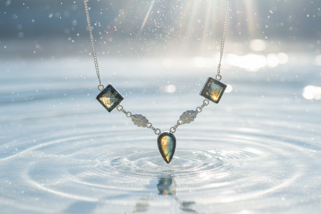Collier argent 925 et labradorites polies nacrelune.com collier