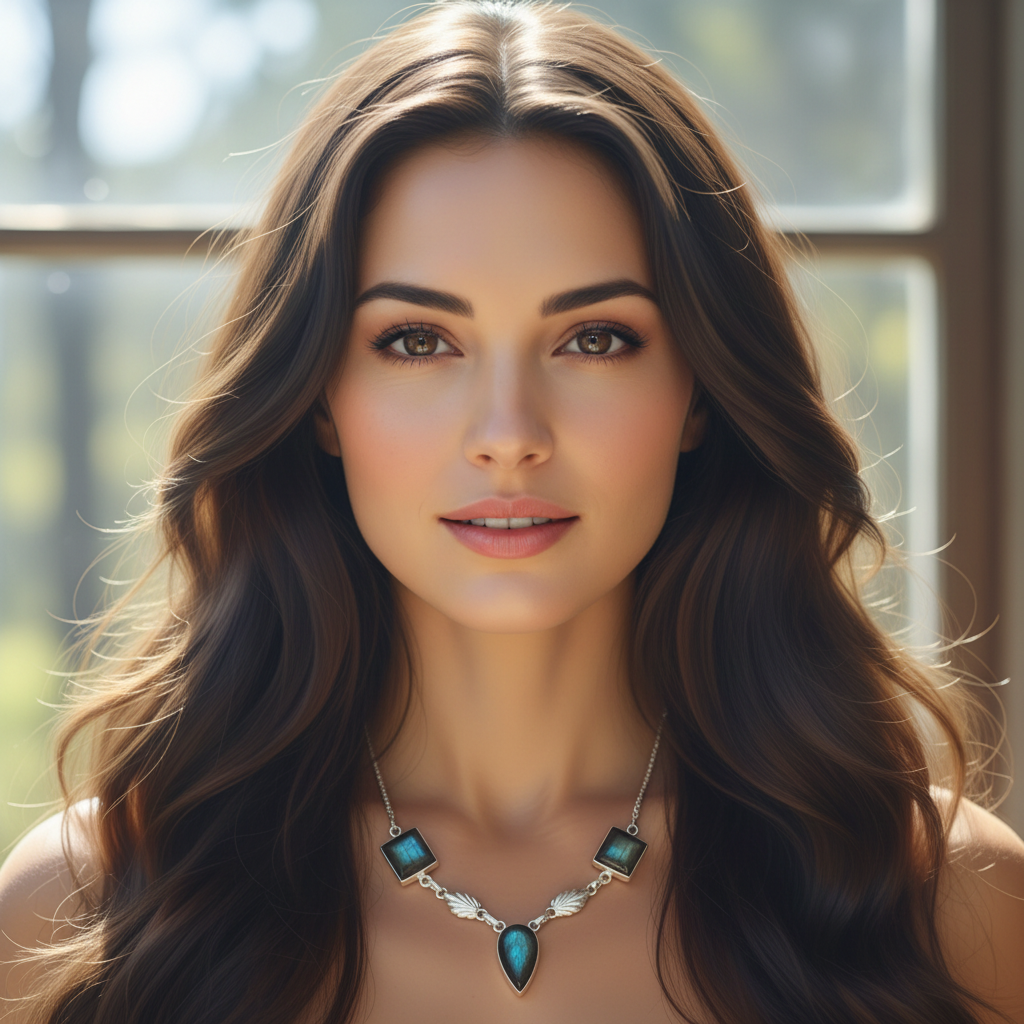 Collier argent 925 et labradorites polies nacrelune.com collier