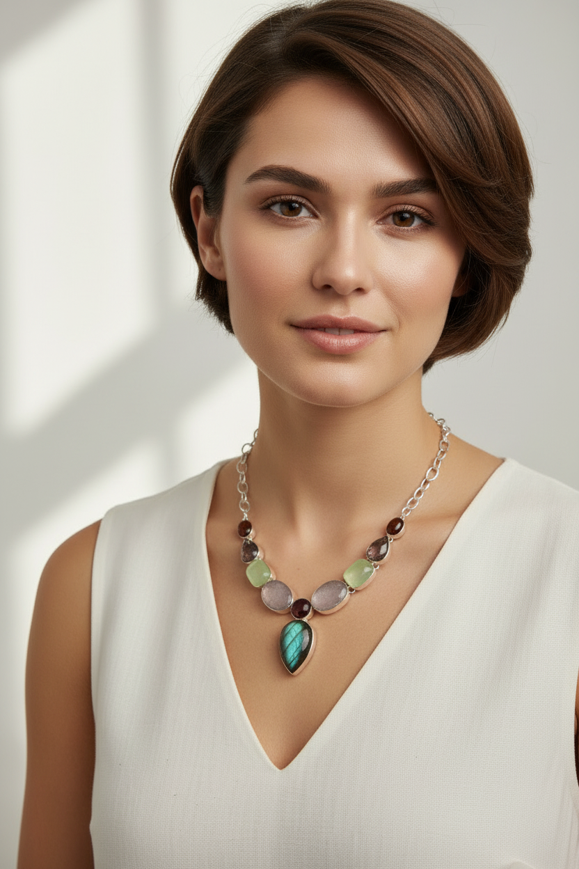 Collier en argent 925 et pierres fines avec labradorite nacrelune.com collier