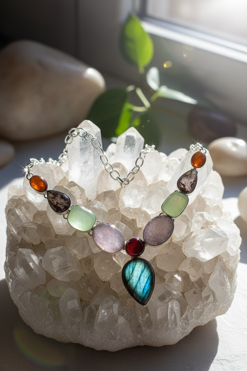 Collier en argent 925 et pierres fines avec labradorite nacrelune.com collier