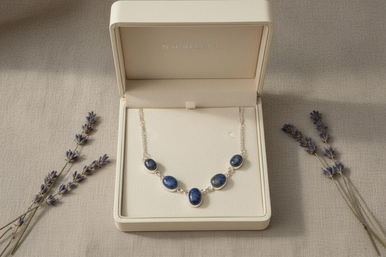 Collier en argent avec lapis lazulis nacrelune.com collier
