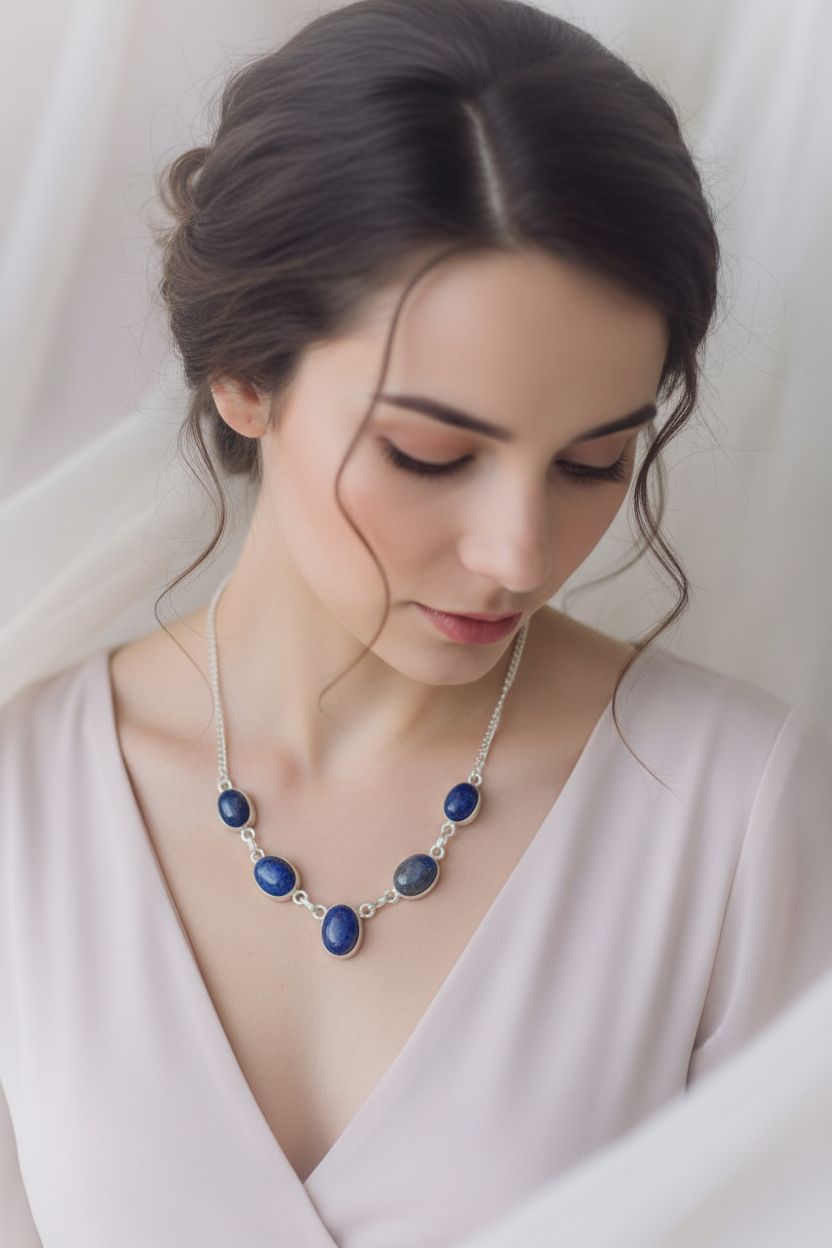 Collier en argent avec lapis lazulis nacrelune.com collier