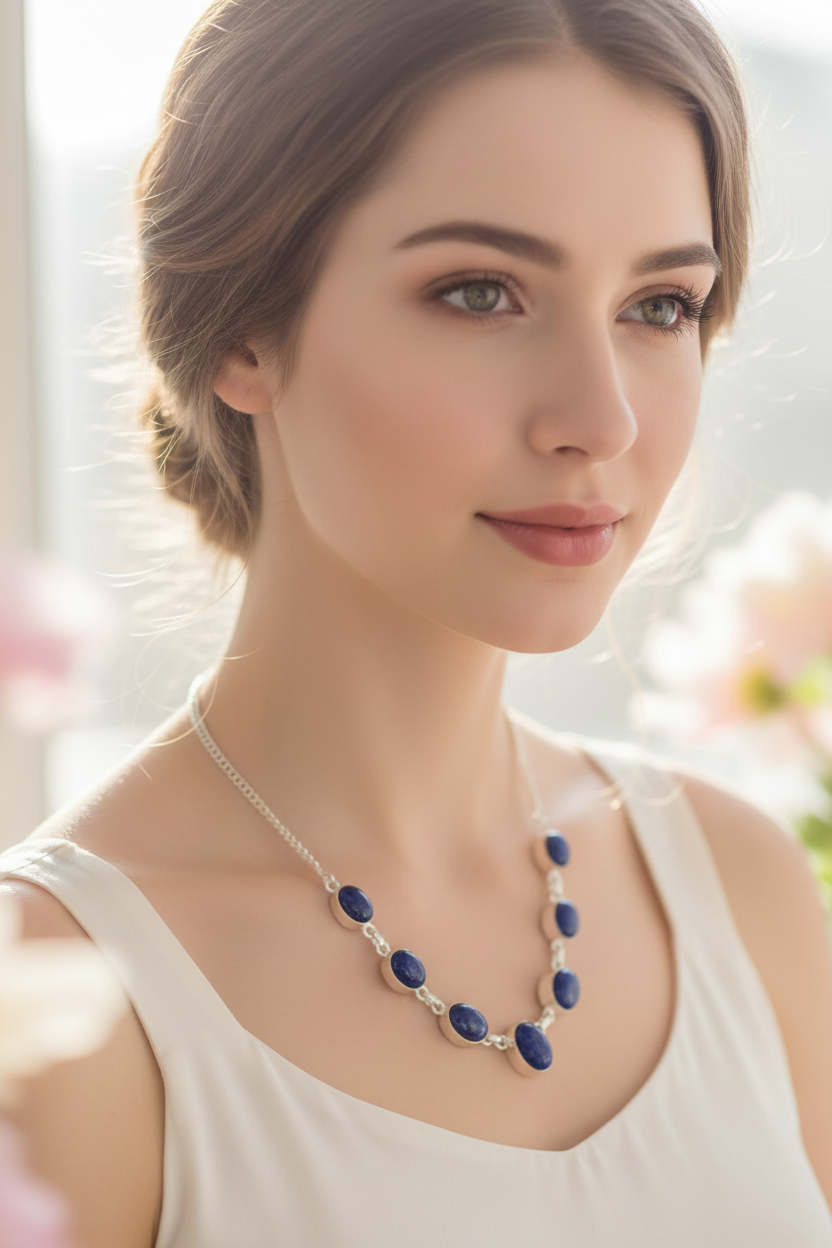 Collier en argent avec lapis lazulis nacrelune.com collier