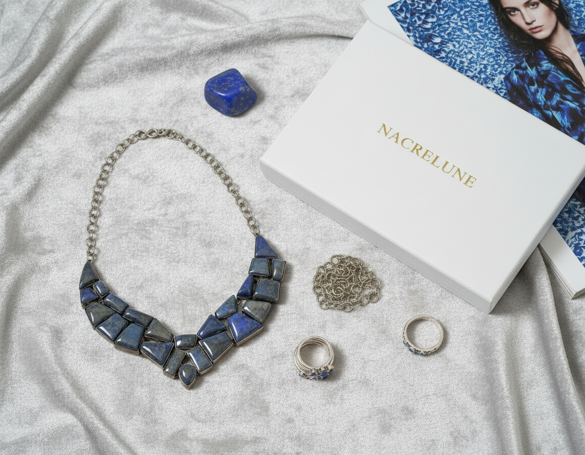 Collier en argent 925 et lapis lazuli NACRELUNE collier