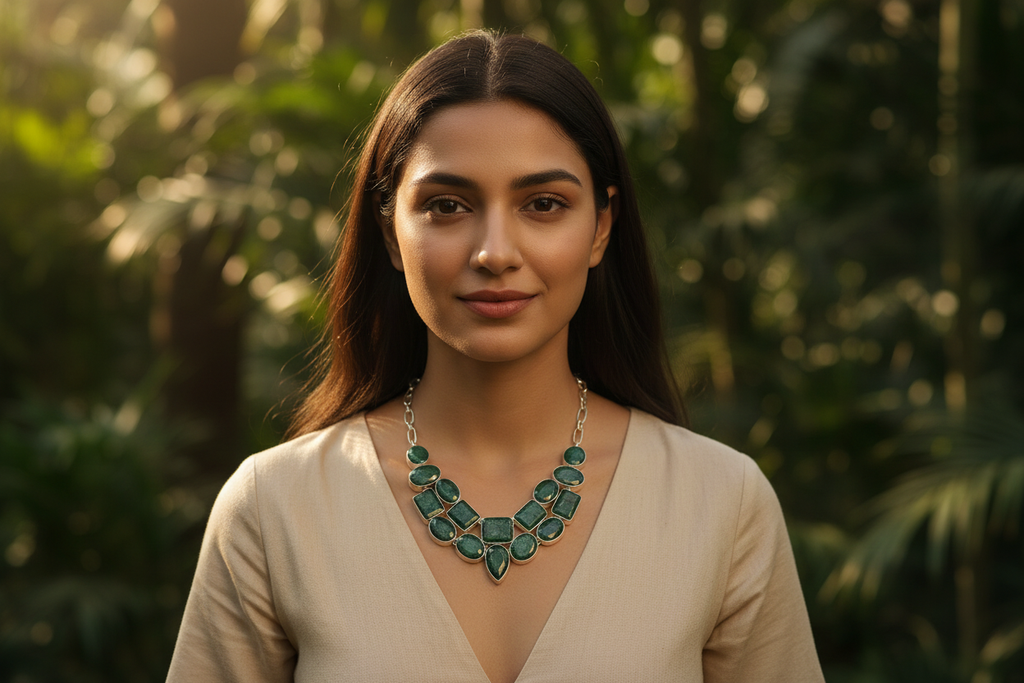 Collier en argent avec emeraudes nacrelune.com collier