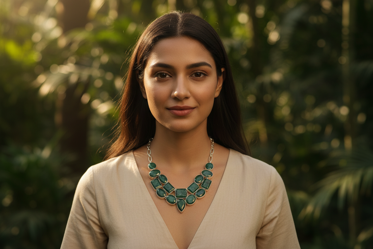 Collier en argent avec emeraudes nacrelune.com collier