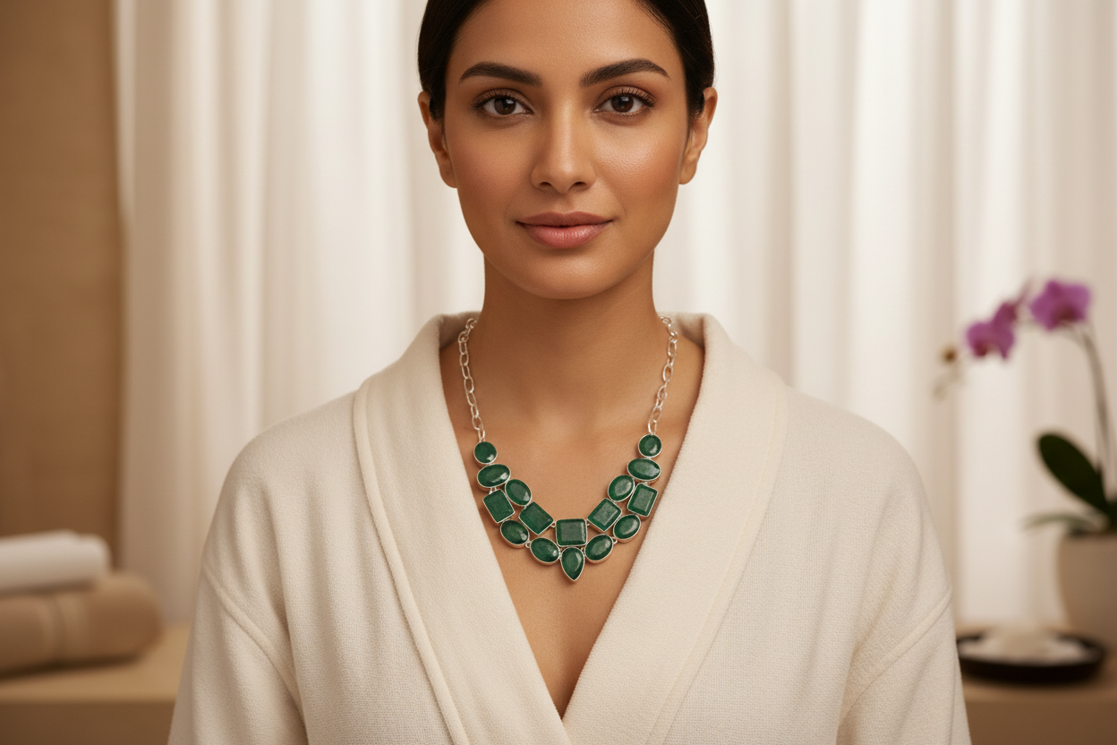 Collier en argent avec emeraudes nacrelune.com collier