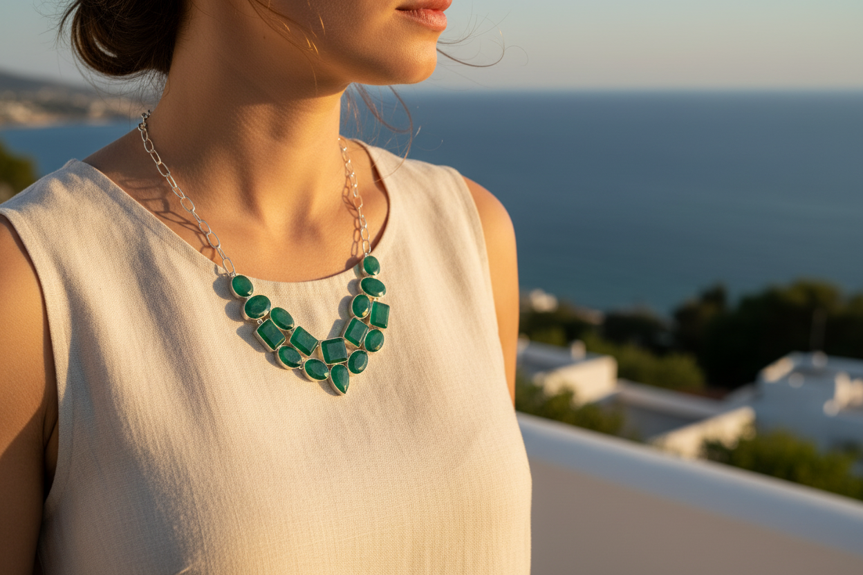 Collier en argent avec emeraudes nacrelune.com collier