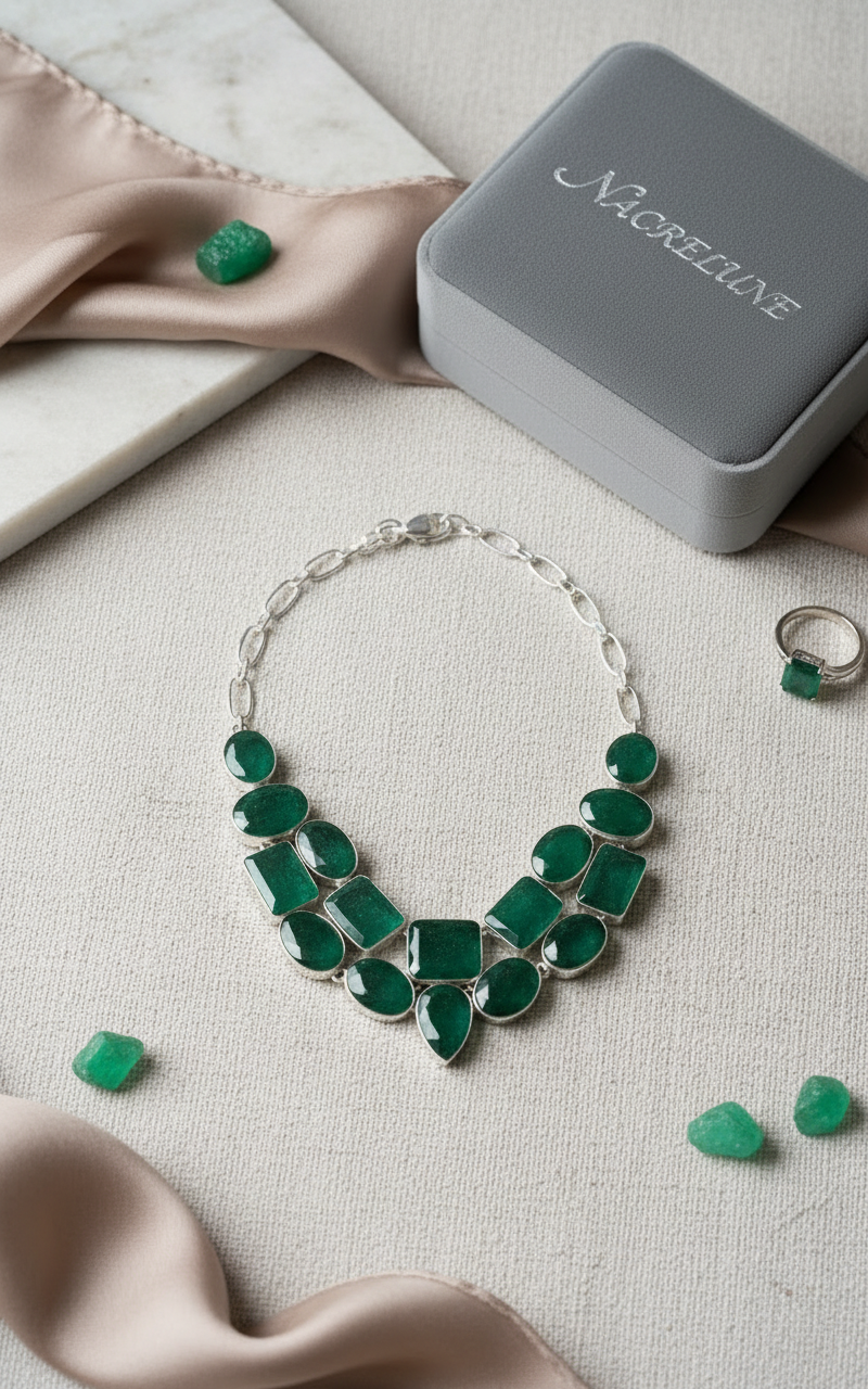 Collier en argent avec emeraudes naturelles NACRELUNE collier