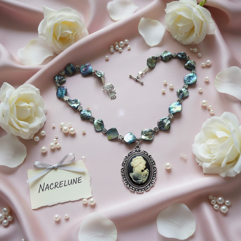 Collier en nacre avec camée nacrelune.com collier