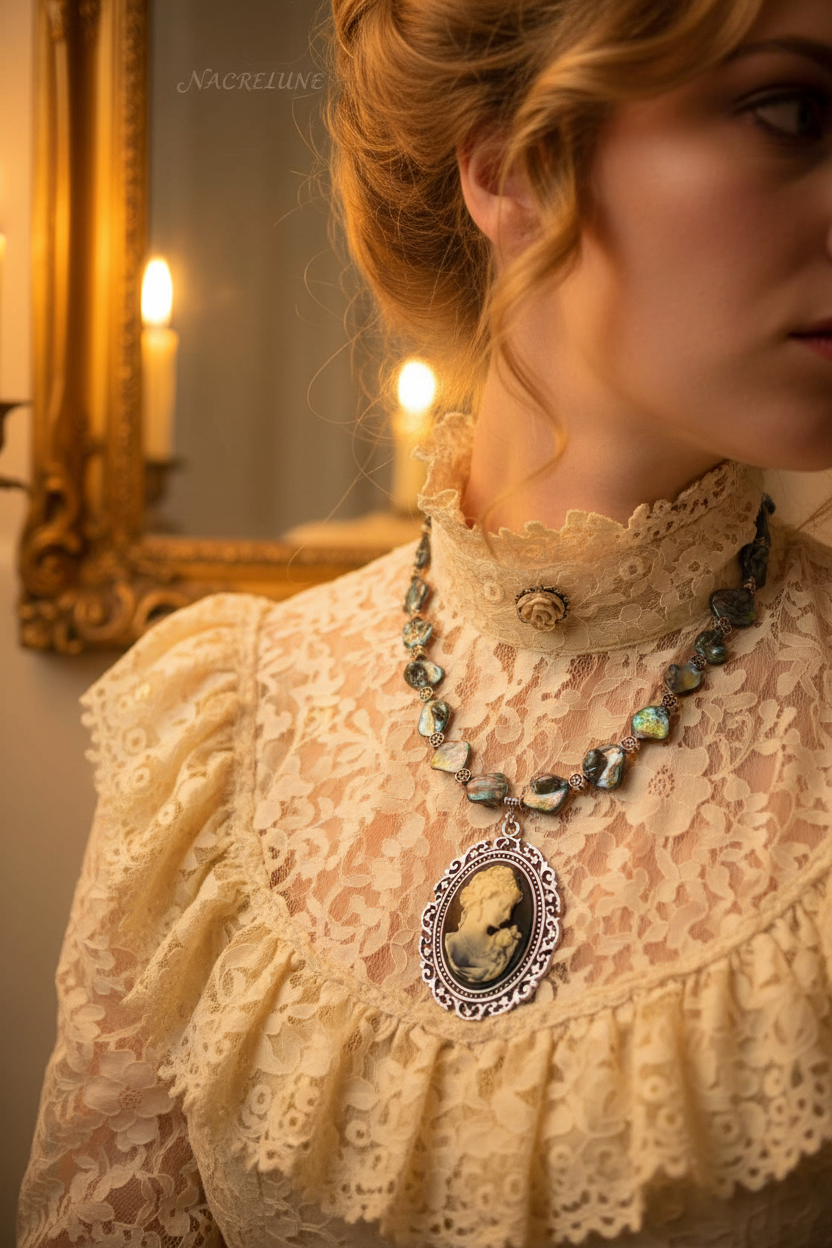 Collier en nacre avec camée nacrelune.com collier
