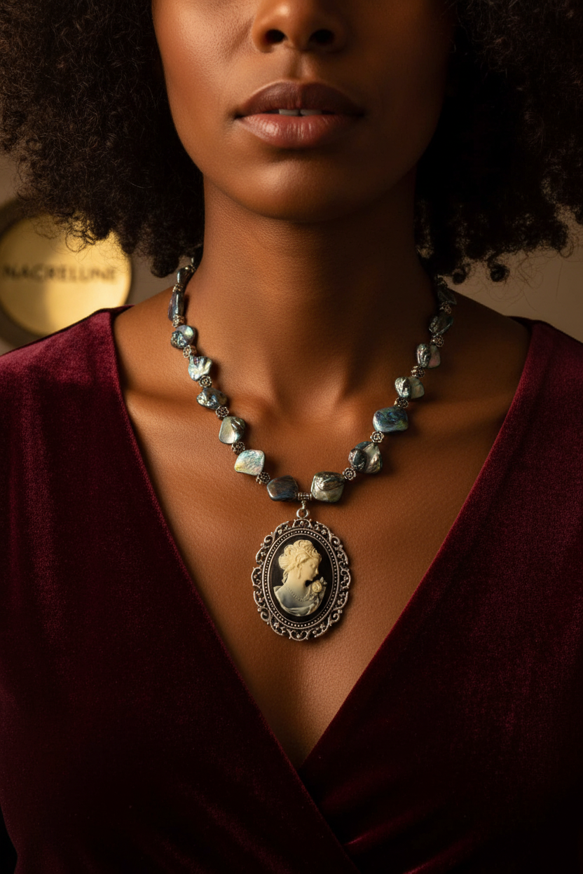 Collier en nacre avec camée nacrelune.com collier