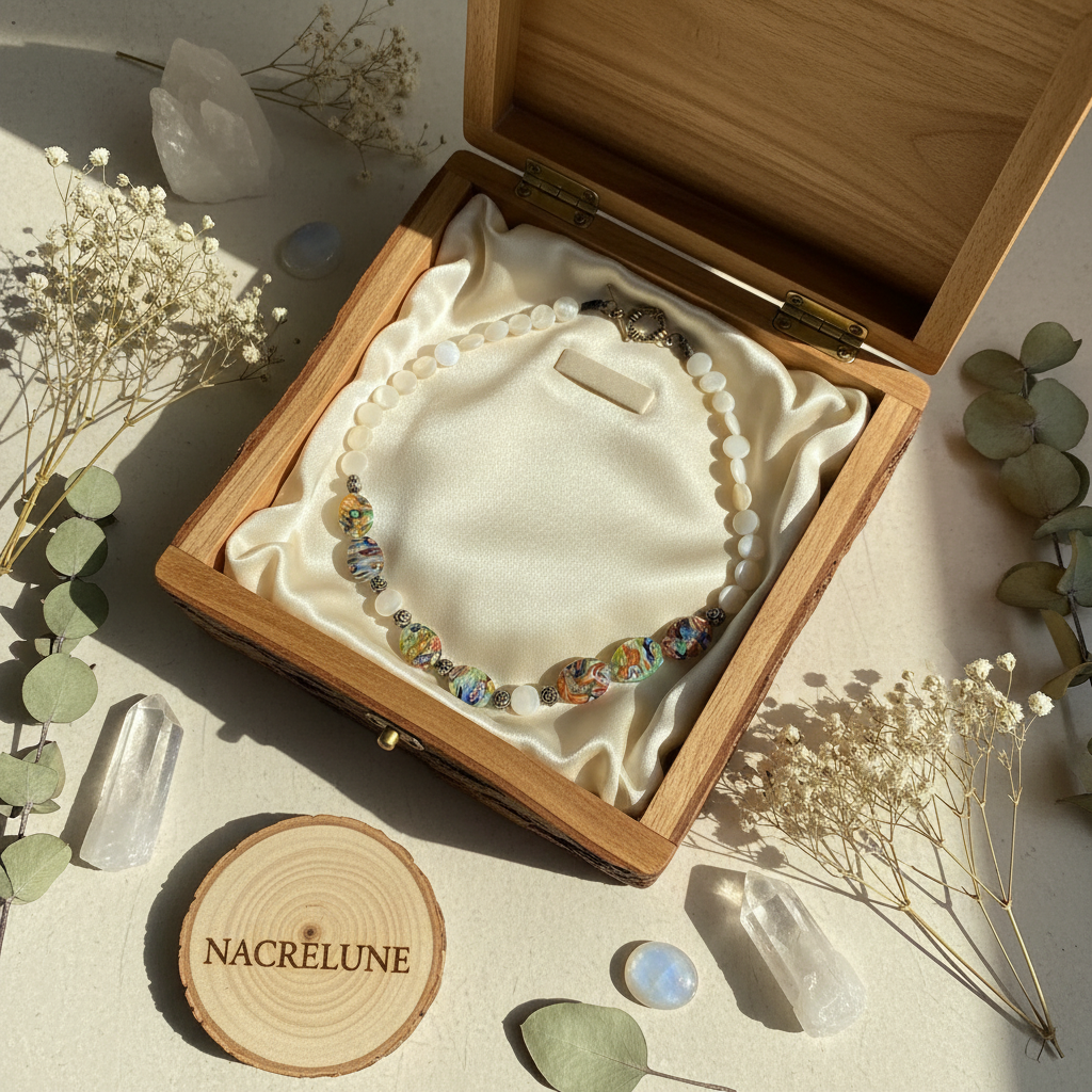 Collier nacre et millefiori nacrelune.com collier