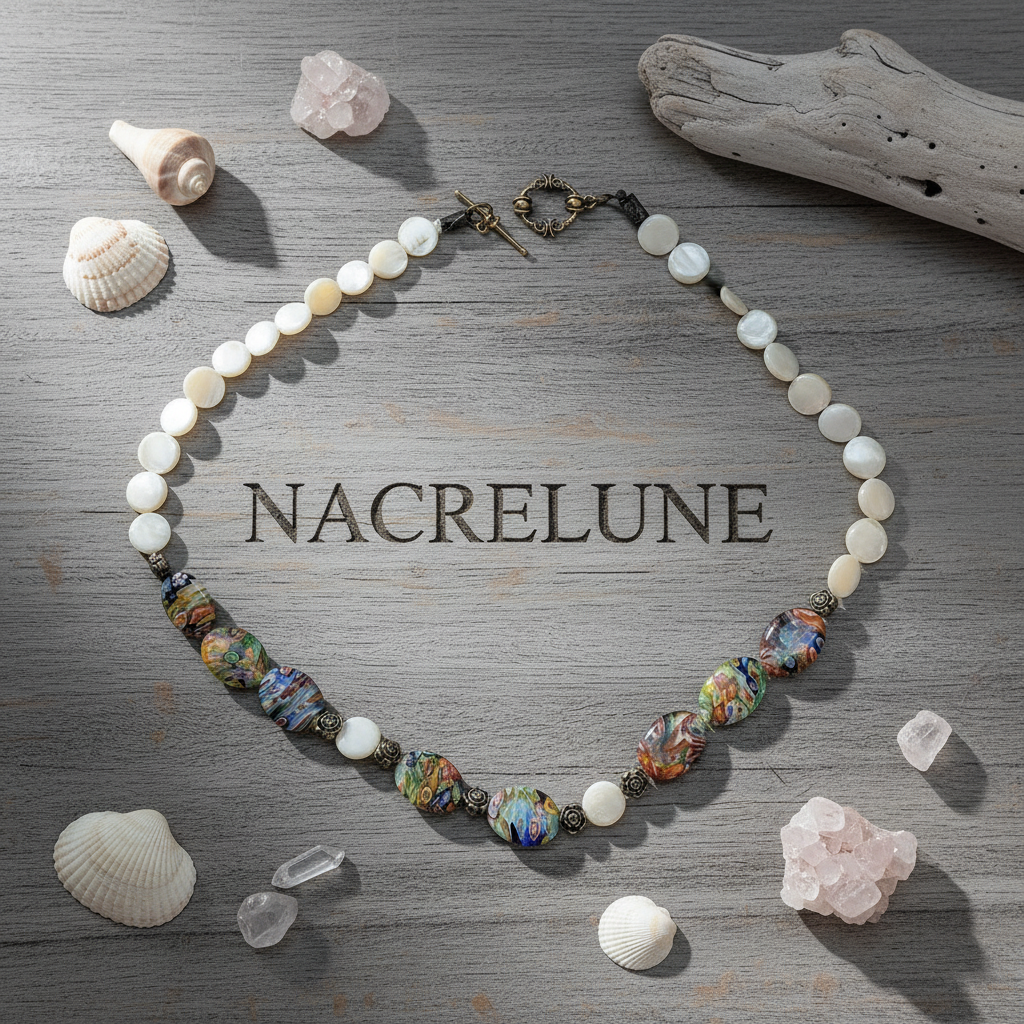 Collier nacre et millefiori nacrelune.com collier