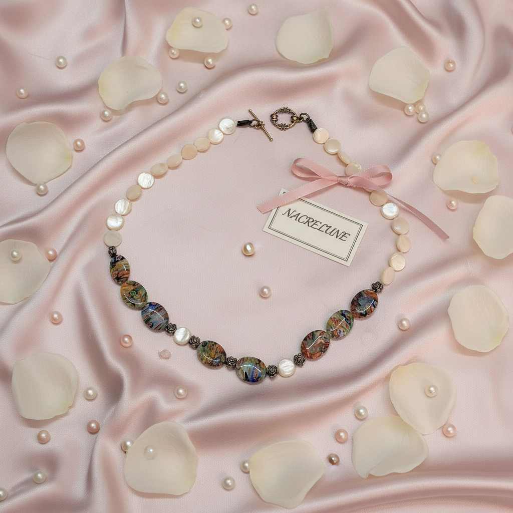 Collier nacre et millefiori nacrelune.com collier