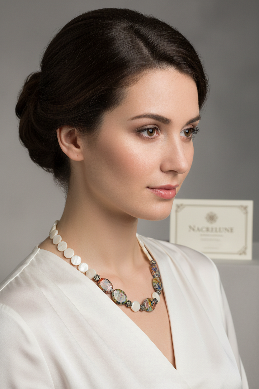 Collier nacre et millefiori nacrelune.com collier
