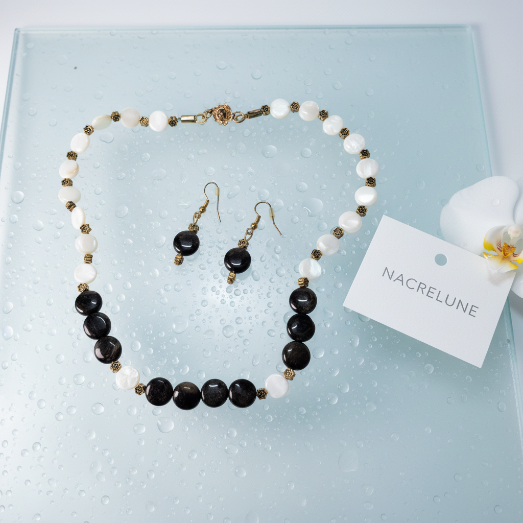 Collier Nacre et Obsidienne nacrelune.com collier