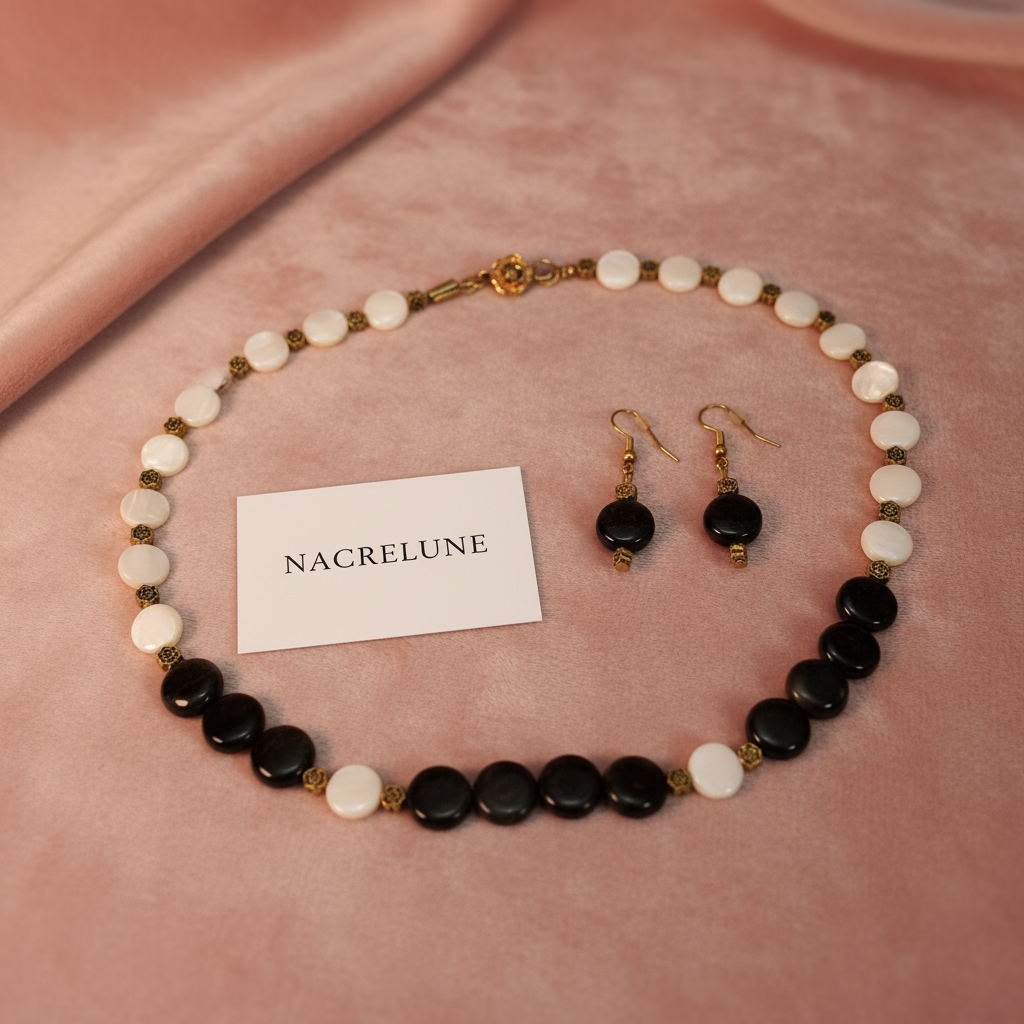 Collier Nacre et Obsidienne nacrelune.com collier