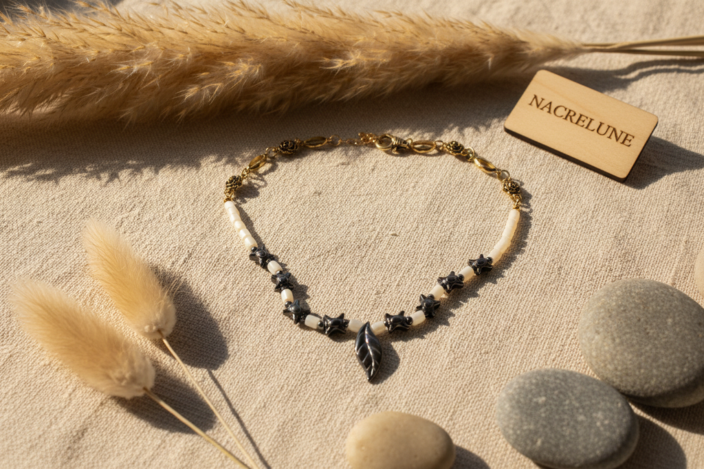 Collier nacre et tortues en hématite nacrelune.com collier