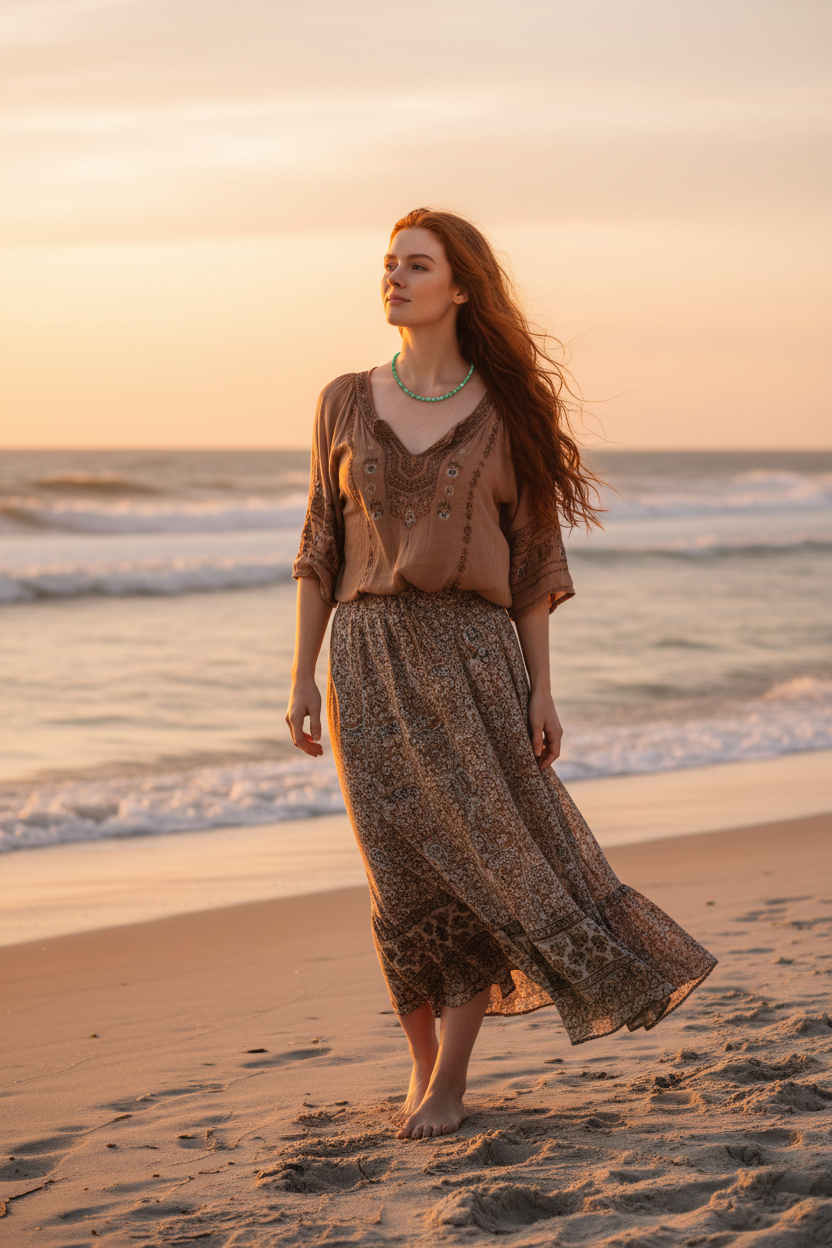 Collier oeil de chat vert porté plage