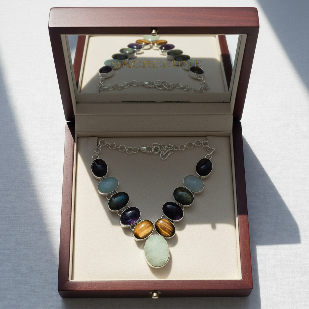 Collier en argent 925 et pierres fines avec opalites nacrelune.com collier