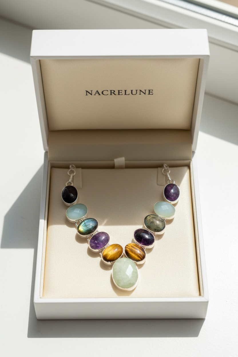 Collier en argent 925 et pierres fines avec opalites nacrelune.com collier