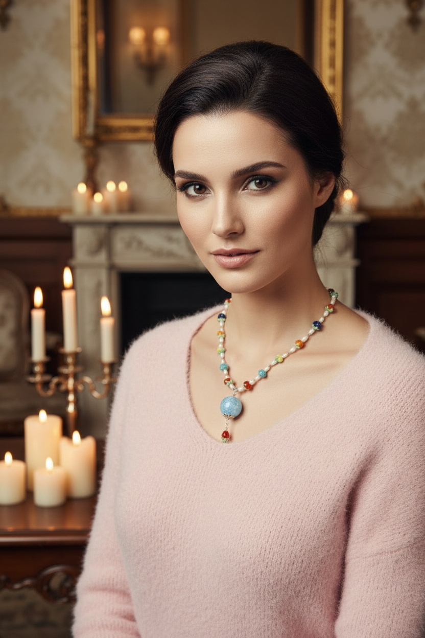 Collier fleuri en perles de verre nacrelune.com collier