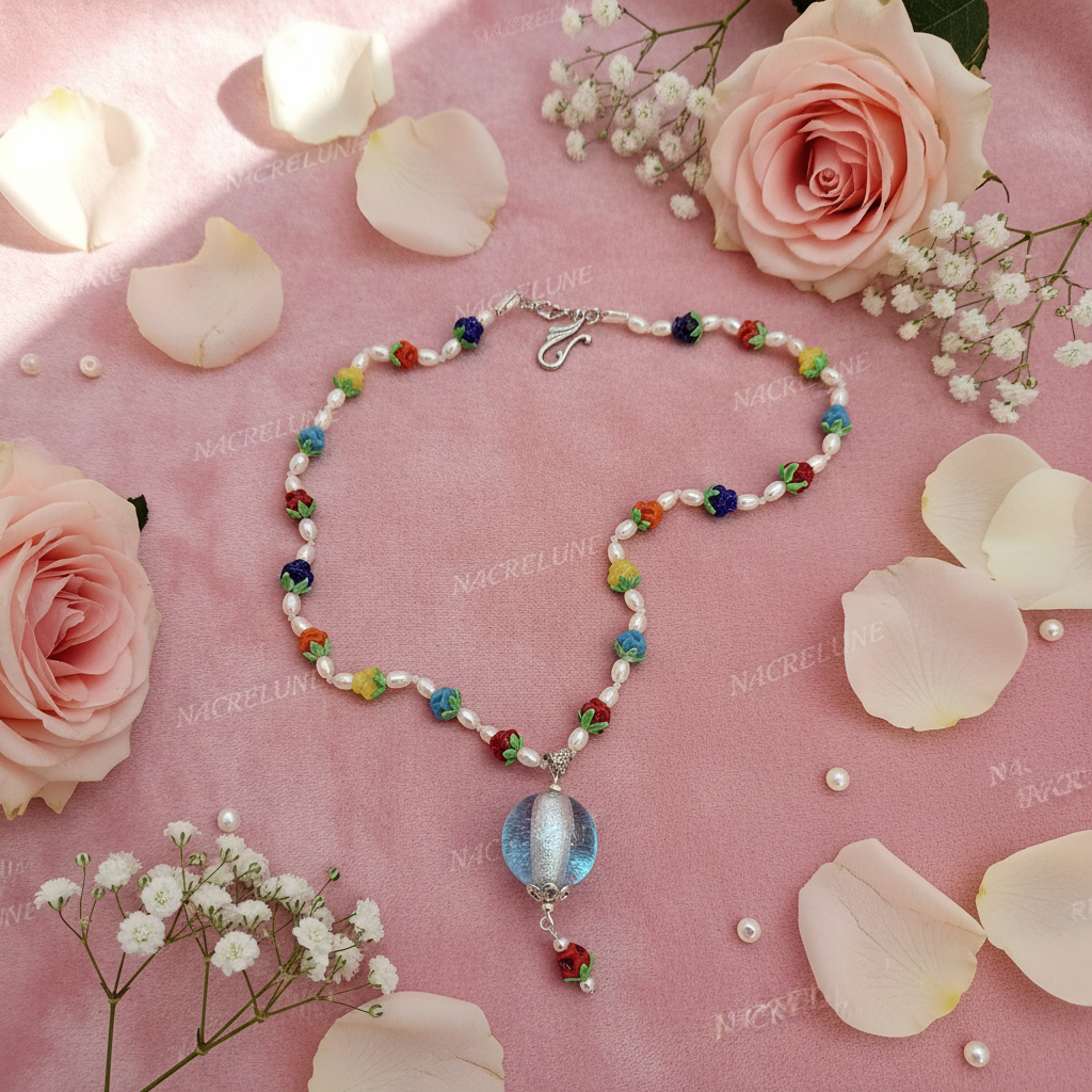 Collier fleuri en perles de verre nacrelune.com collier