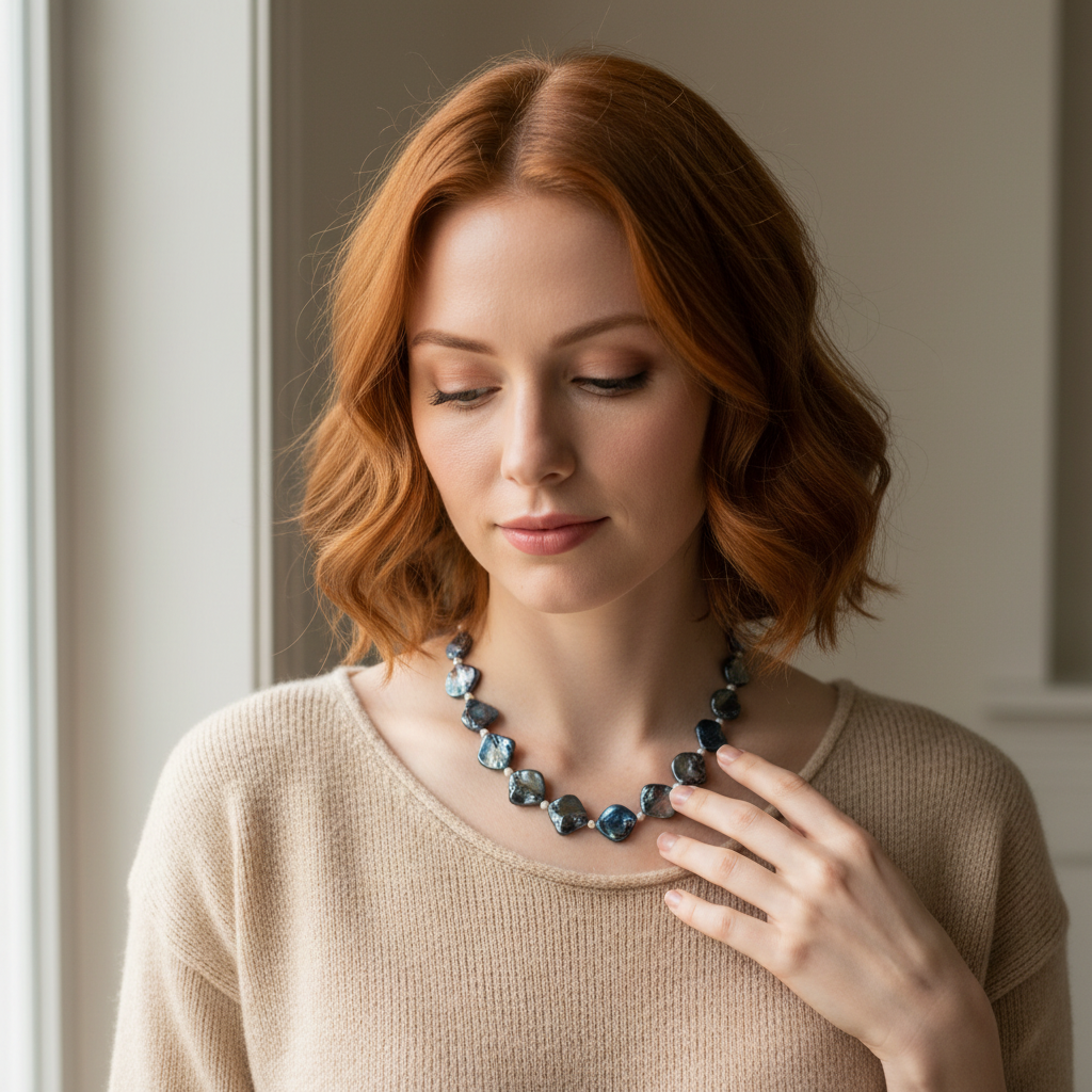 Collier en perles de nacre métallisé et petites perles fines nacrelune.com collier