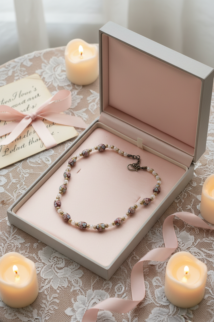 Collier perles de verre fleuries nacrelune.com collier