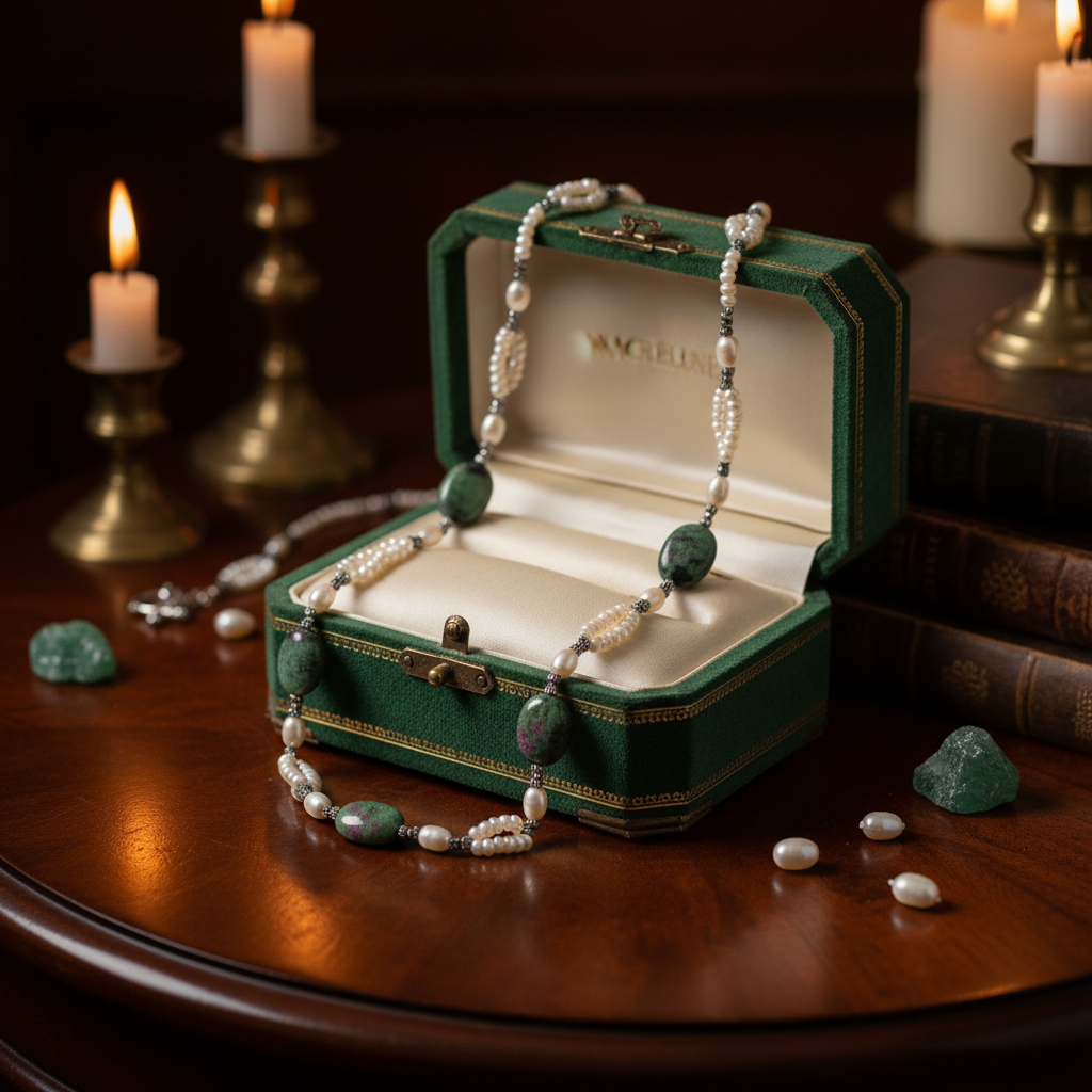 Collier en perles de culture et rubis zoïsites polis nacrelune.com collier