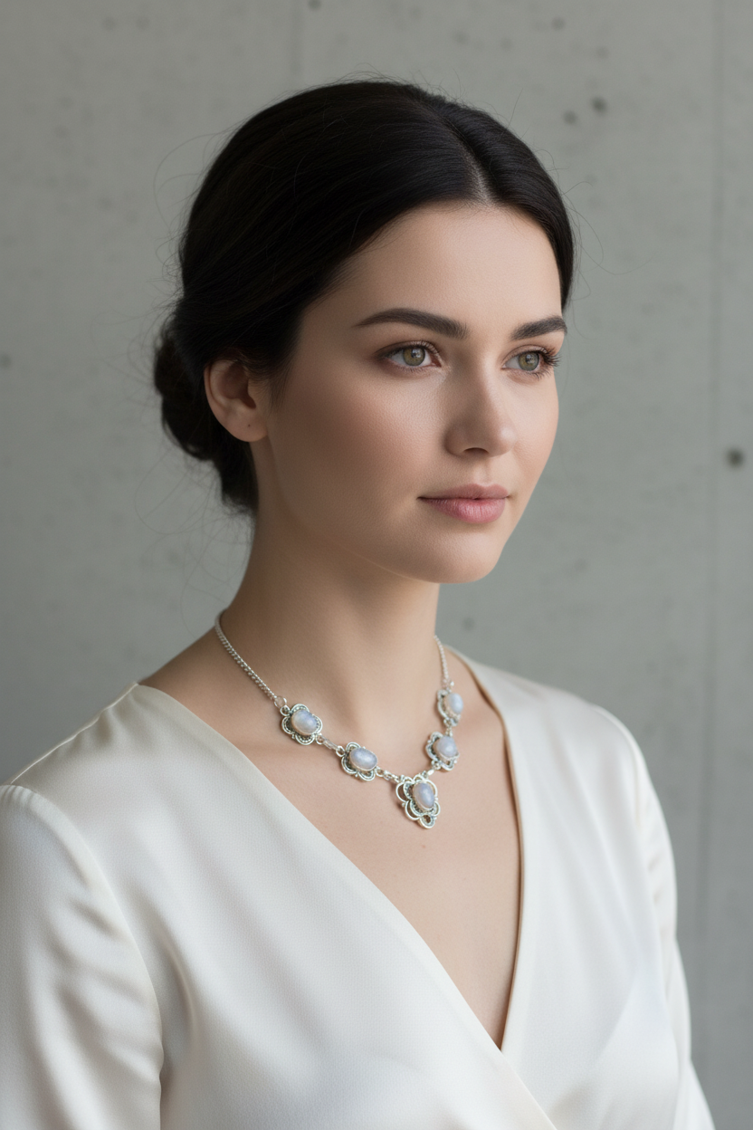 Collier en argent avec pierres de lune nacrelune.com collier