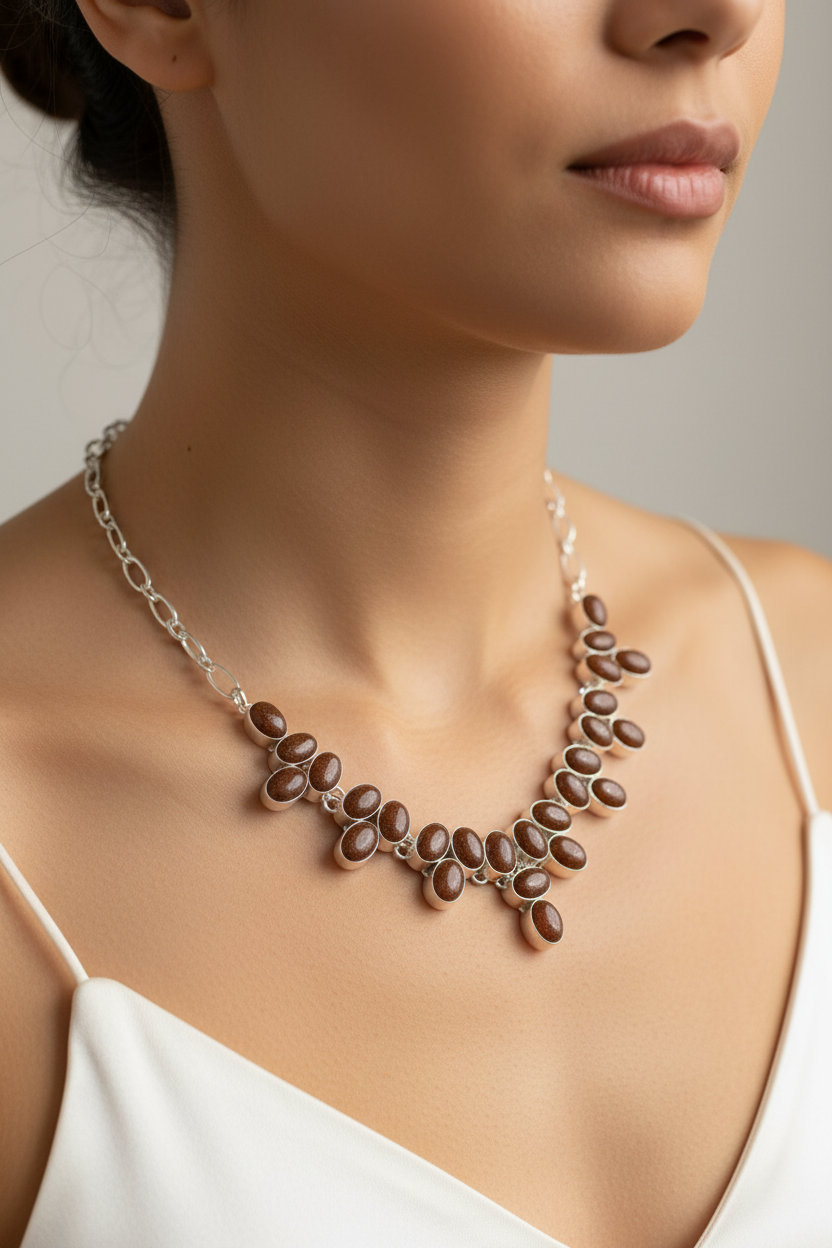 Collier en argent 925 avec pierres de soleil nacrelune.com collier