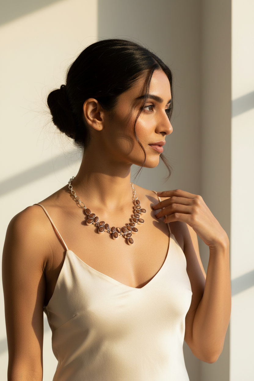 Collier en argent 925 avec pierres de soleil nacrelune.com collier