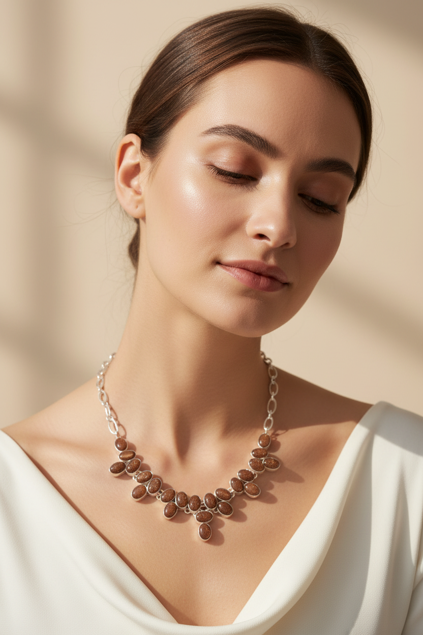 Collier pierres de soleil - Portrait éditorial