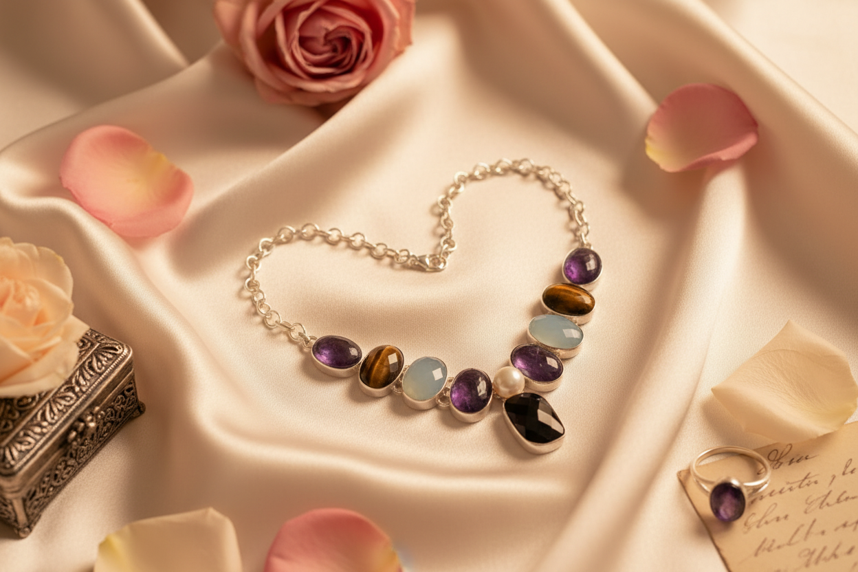 Collier en argent et pierres fines NACRELUNE collier