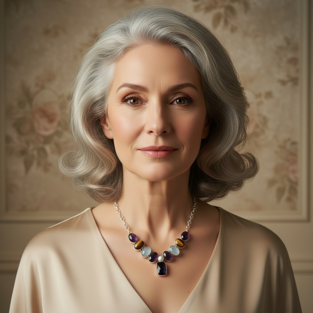 Collier en argent et pierres fines avec améthystes nacrelune.com collier