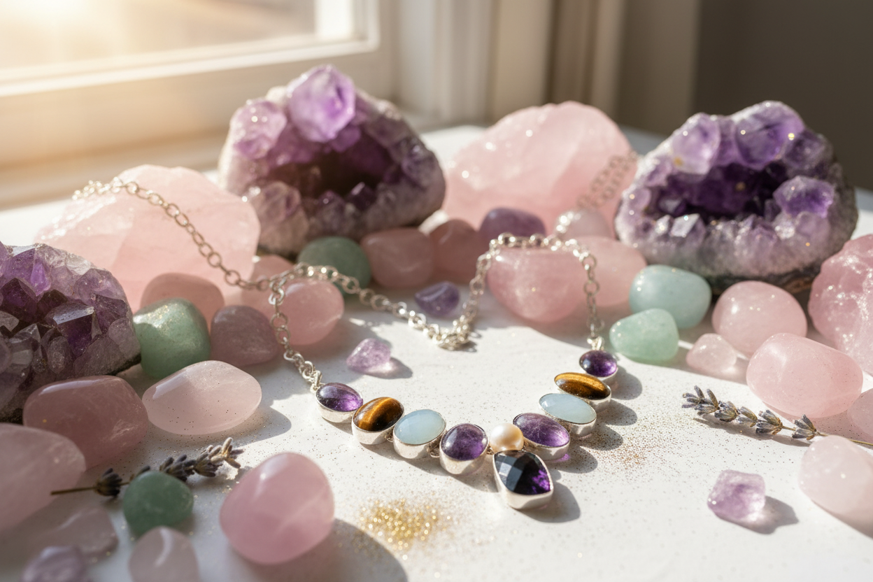 Collier en argent et pierres fines avec améthystes nacrelune.com collier