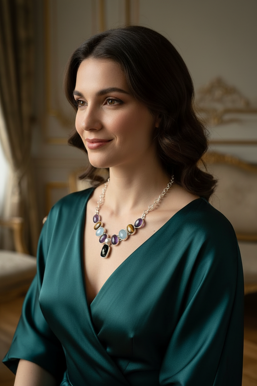 Collier en argent et pierres fines NACRELUNE collier