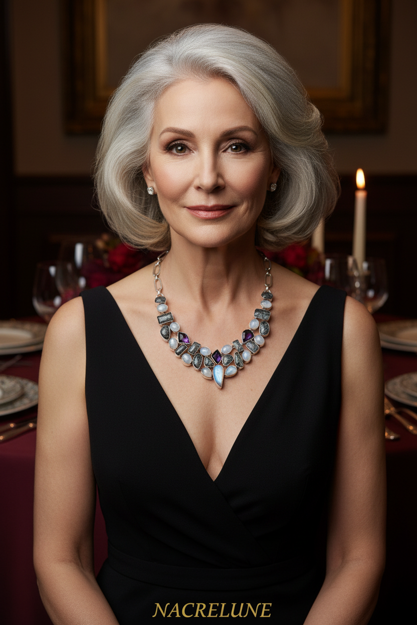 Collier en argent 925 avec pierres de lune, quartz rutiles et améthystes nacrelune.com collier