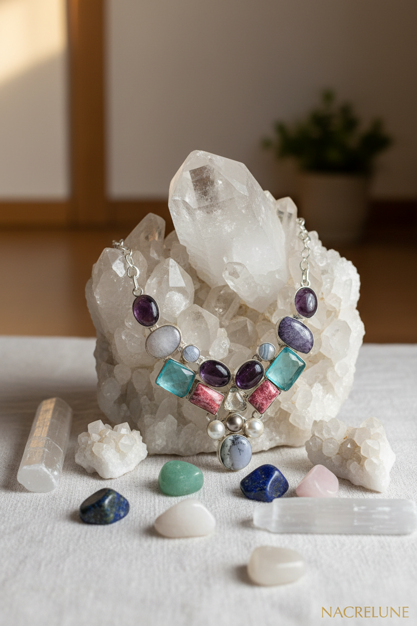 Collier argent 925 et pierres semi précieuses nacrelune.com collier