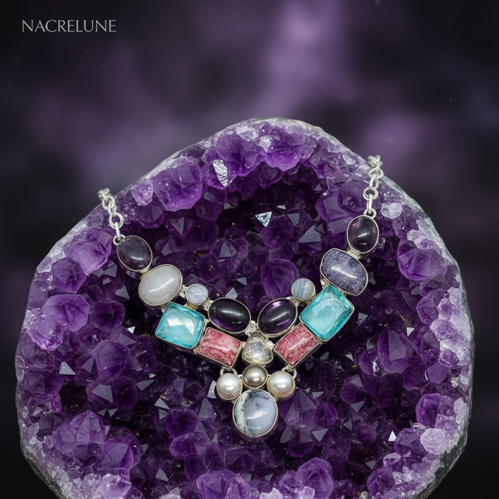 Collier argent 925 et pierres semi précieuses nacrelune.com collier