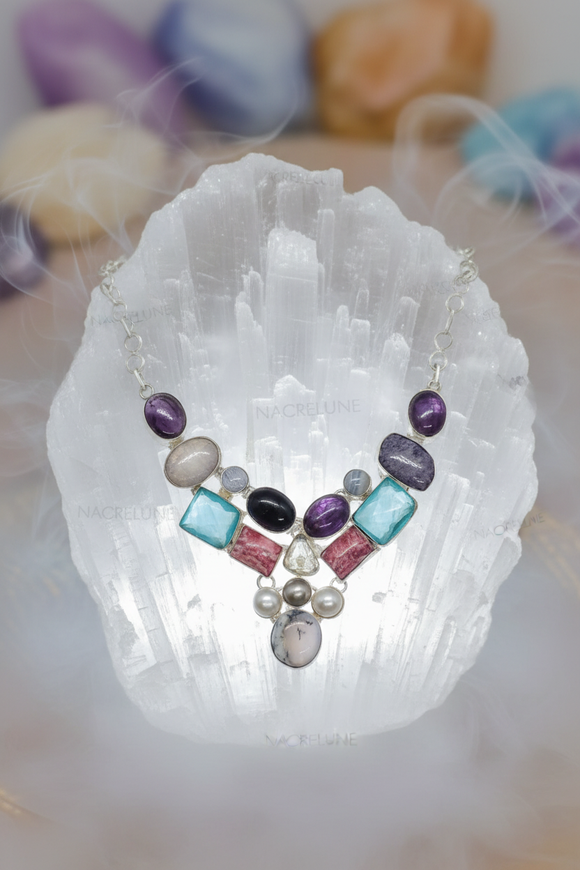 Collier argent 925 et pierres semi précieuses nacrelune.com collier