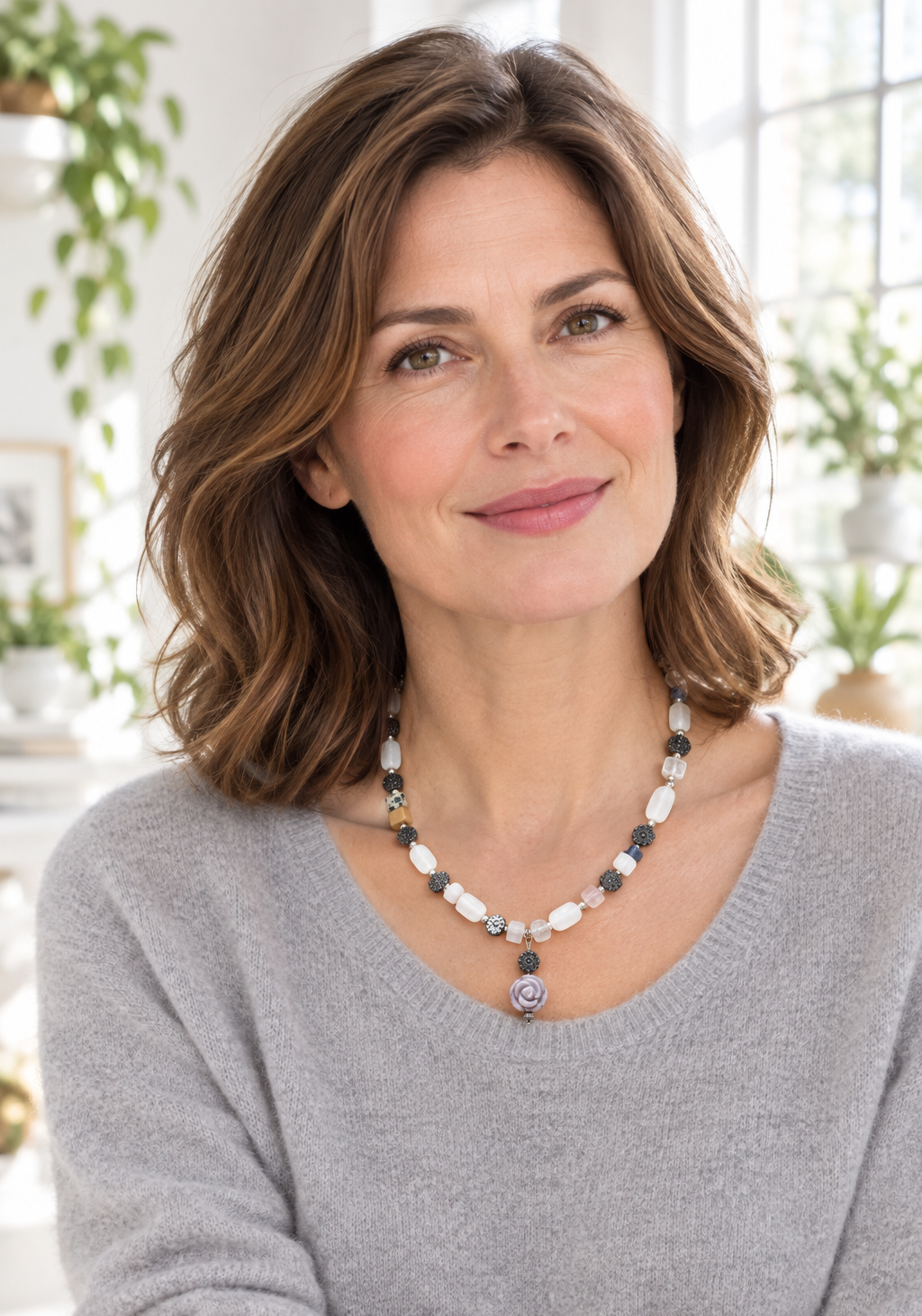 Collier porté dans un loft lumineux