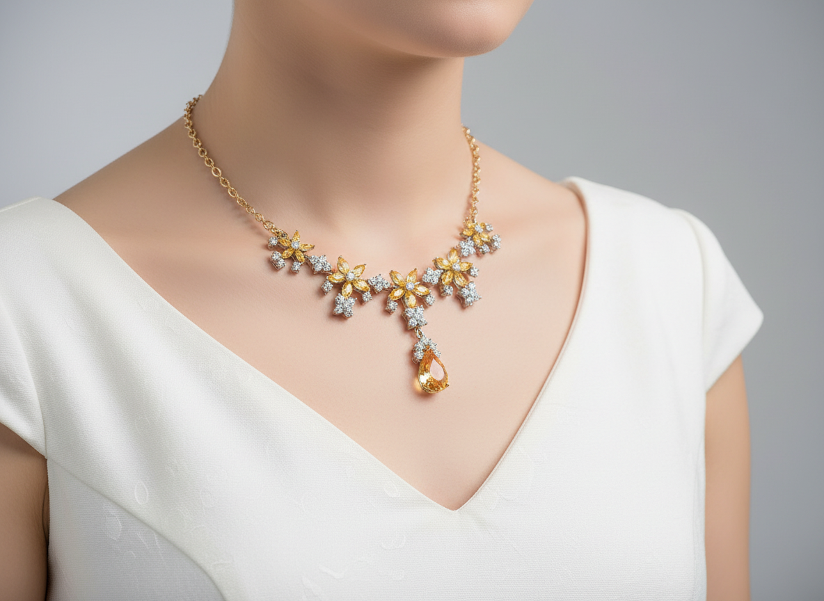 collier en zirconia imitation topazes jaunes et diamants NACRELUNE collier